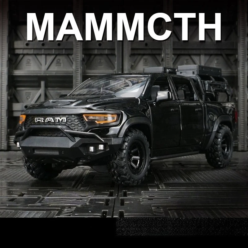 1:32 RAM MAMMOTH Pickup Simulazione Modello di auto in lega Suono e luce Tirare indietro Giocattolo per bambini da collezione Regalo di compleanno