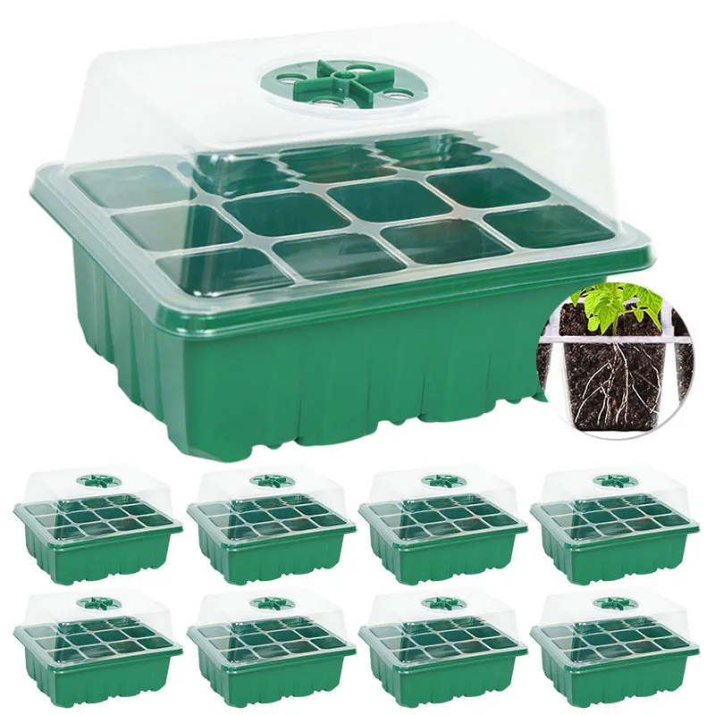 1/5er-Pack Anzuchtschalen mit Haube, 12 Zellen, einstellbare Luftfeuchtigkeit, Pflanzenanzuchtset für Garten und Gewächshaus, ohne Strom