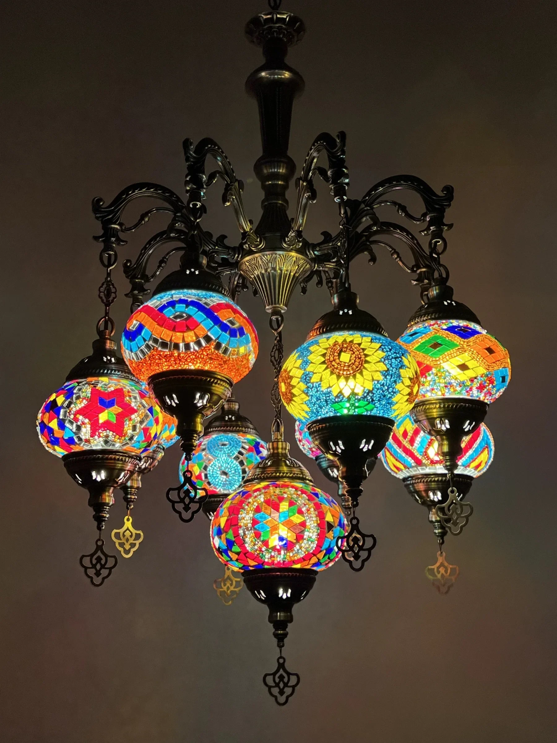 

New 9 Heads Turkish Chandelier Handmade Cafe Restaurant Bar Bedroom Balcony Lamp Corridor Mosaic Pendant Light Home Decorations