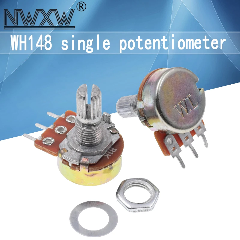 5pcs/lot WH-148 B1K 1k single 3-pin volume adjustment potentiometer B102 shaft length 15mm with nut and washer