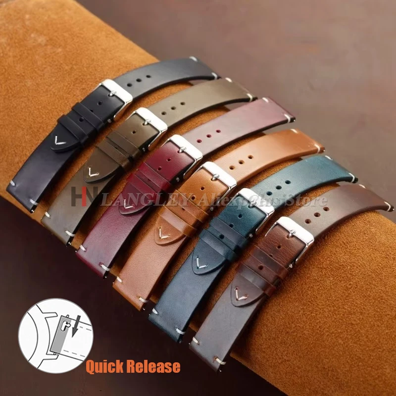 

Oil Wax Leather Watchband Strap 18mm 19mm 20mm 21mm 22mm 24mm Quick Release Retro Wristband Women Men Business Watch Accessories