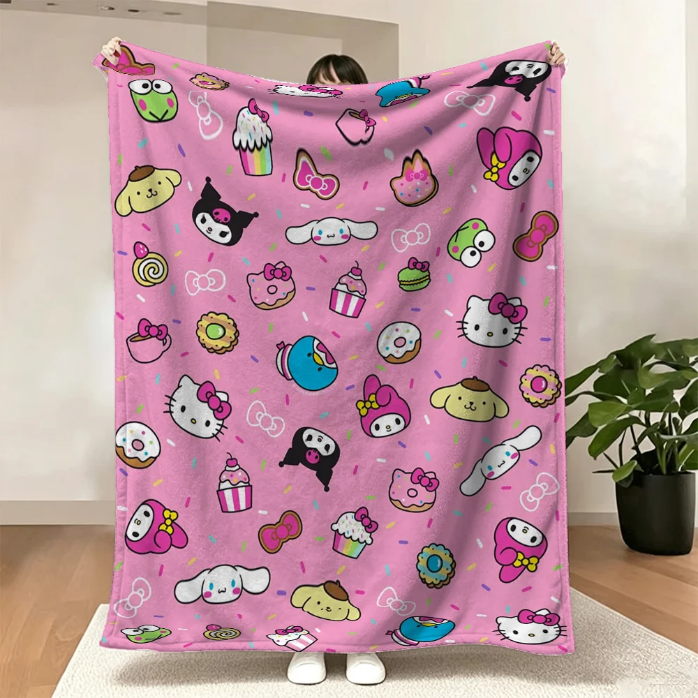 Pink Hello Kitty Kuromi My Melody Cinnamoroll Pompompurin Pattern with Cupcakes Donuts and Sprinkles Cute Cartoon Print