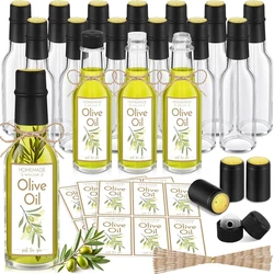 5oz Homemade Olive Oil Bottles 150ml Hot Sauce Glass Bottles with Leak Proof Screw Cap, Funnel, Clear Oil Bottle for Storing
