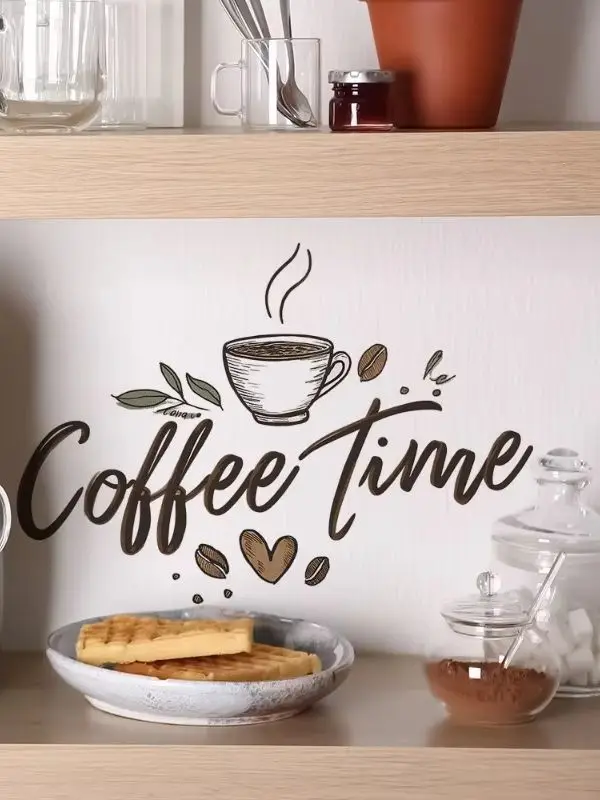 1Pc Self-Adhesive Coffee Time Wall Sticker - Painted English Slogan for Home Background Wall Decor