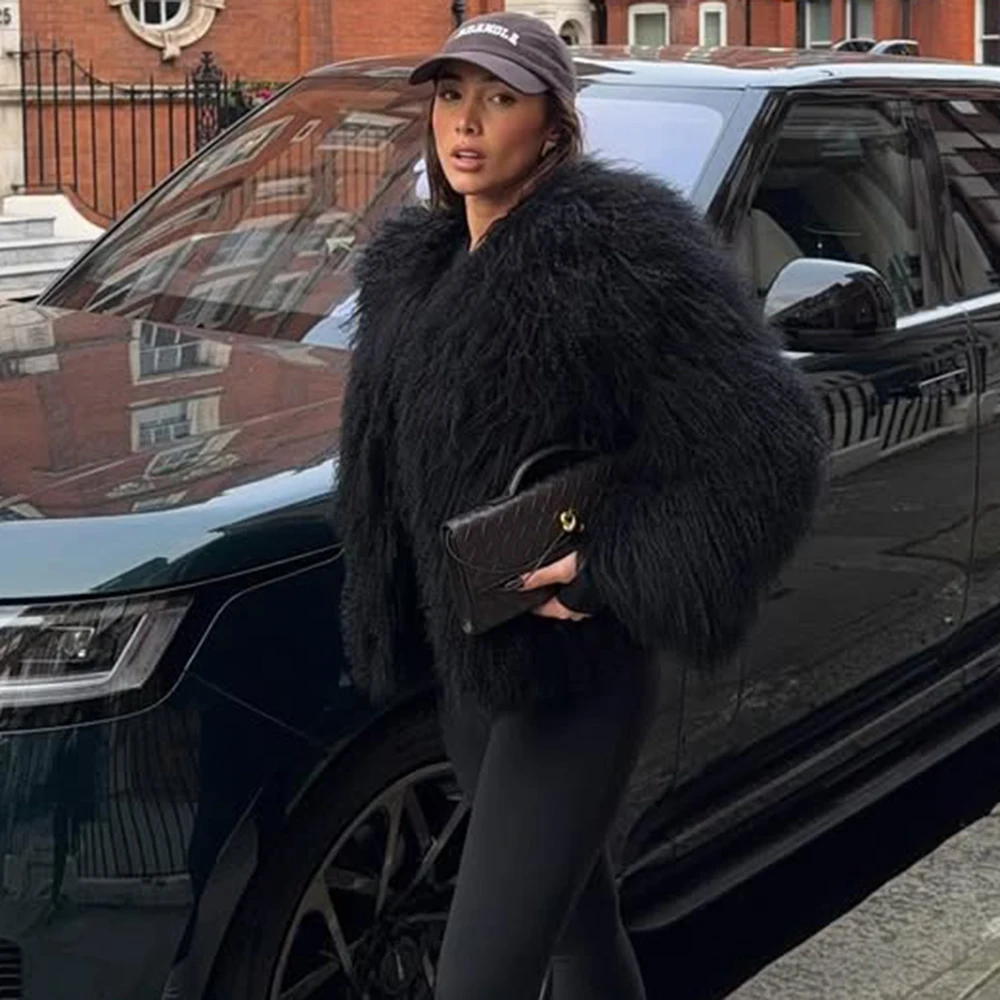 Talenza Women's Fake Fur Jacket Autumn Winter Plush Thickened Jacket Loose Casual Solid Color Warm Coat Female Retro Fur Jacket