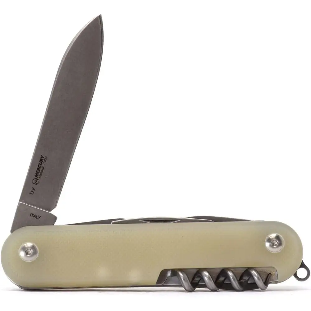 

6 Pocket Knife and Multi Tool, Blade, Bottle Opener, Screwdriver, Can Opener, Corkscrew, Awl, and Fork, Slip Joint Mechanism, Ma