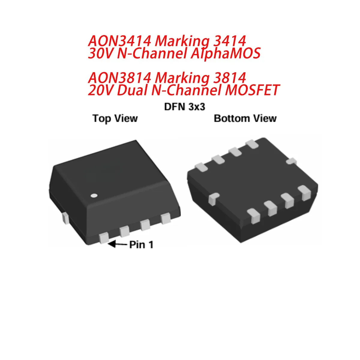 10PCS AON3414 AON3814 DFN8 NEW Original Field Effect Tubes MOSFETs 2.5W 20V 6A 2 N Channels 3.1W 30V 10.5A 1 N Channel 17mΩ 14mΩ