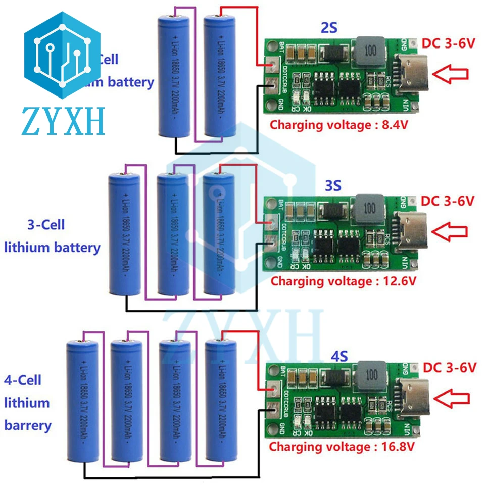 4S type-c 2S 3S 1A 2A 4A 18650 21700 ładowarka do akumulatorów polimerowych LiPo multi-cell 8.4V 12.6V 16.8V do elektronarzędzie