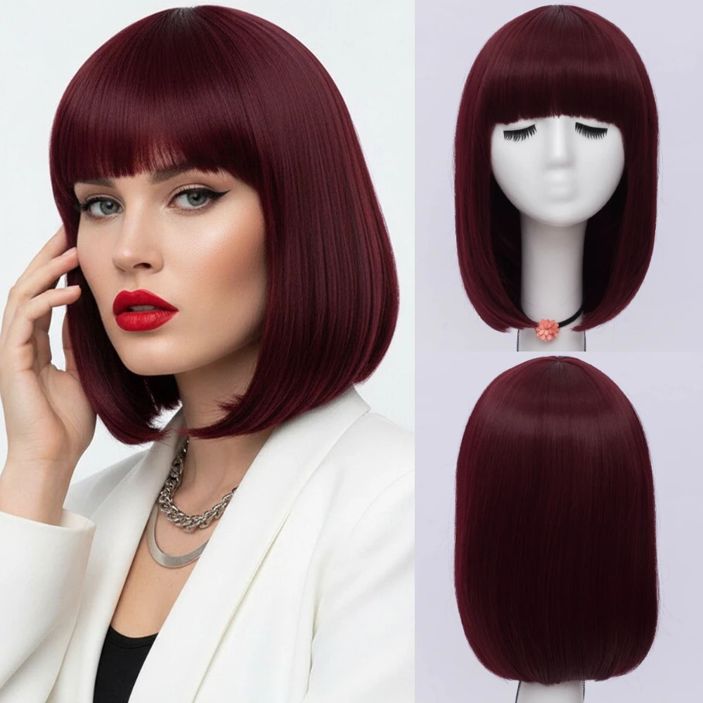 

Женский короткий прямой парик с челкой, термостойкое синтетическое волокно для косплея Лолиты, Хэллоуина, Рождества и повседневного гламурного цвета