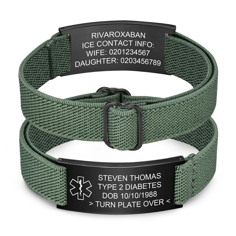 Personalized Medical Alert Bracelet for Men Customized Elastic Strap Stainless Steel Medical ID Bracelets Engraved Medic Info