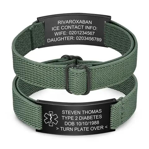 Personalisiertes medizinisches Alarm-Armband für Männer, individuelles elastisches Armband, medizinische ID-Armbänder aus Edelstahl mit Gravur von Medic Info