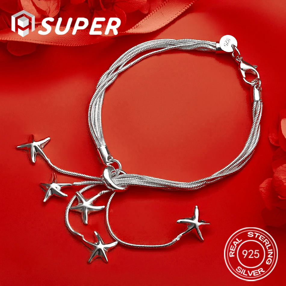 

ALISuper из стерлингового серебра 925 пробы, изысканный браслет с подвеской в виде морской звезды, модные женские свадебные украшения, аксессуары, подарок на вечеринку