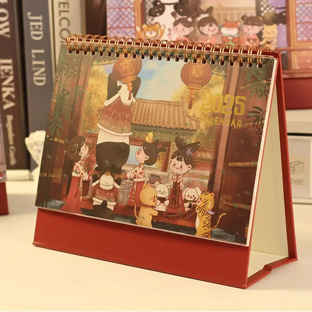 Ancient Style 2025 New Year Desk Calendar Daily Monthly Planning Standing Flip Calendar Schedule Time Manegement