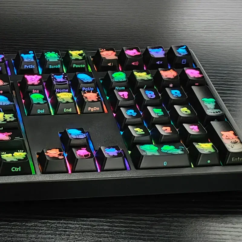 108-مفتاح أغطية مفاتيح سوداء شفافة لطيف خط جرو Keycap Oem Pbt مناسبة للوحة المفاتيح الميكانيكية ذاتية الصنع 61/84/104/108-مفتاح