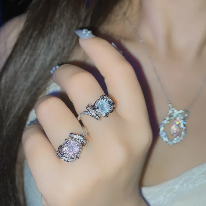 MDLFES Mo!ssan Diamant Style Original Nexus Niche Verrouillage Bague Diamant Femme Plaqué Or 18K Radiant 2.0 Ct Rose