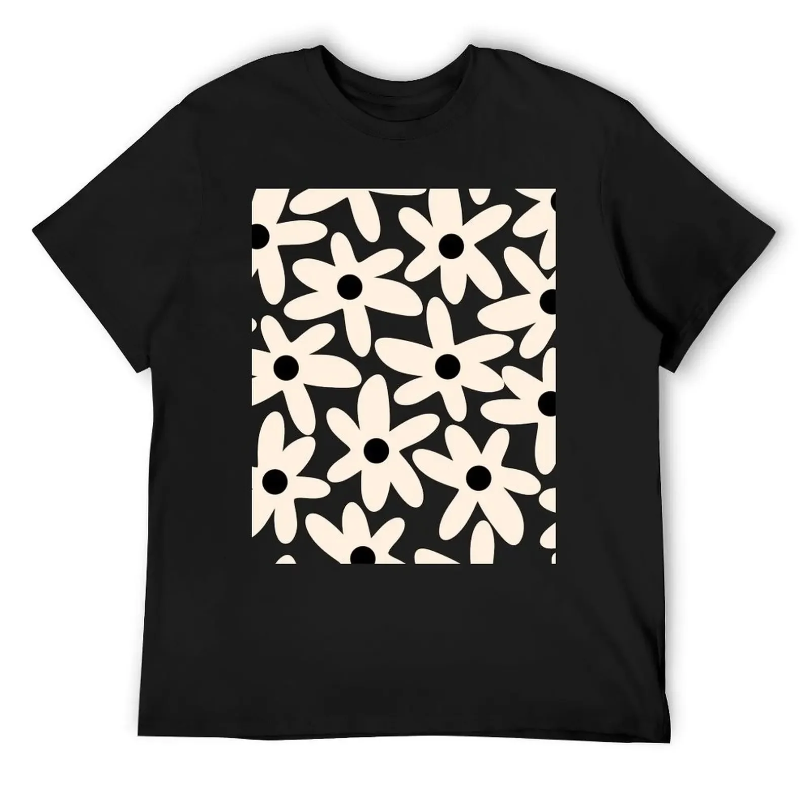 

Daisy Time Black and Almond Cream Retro Scandinavian Floral Pattern T-Shirt graphics graphic shirts funny t shirts for men