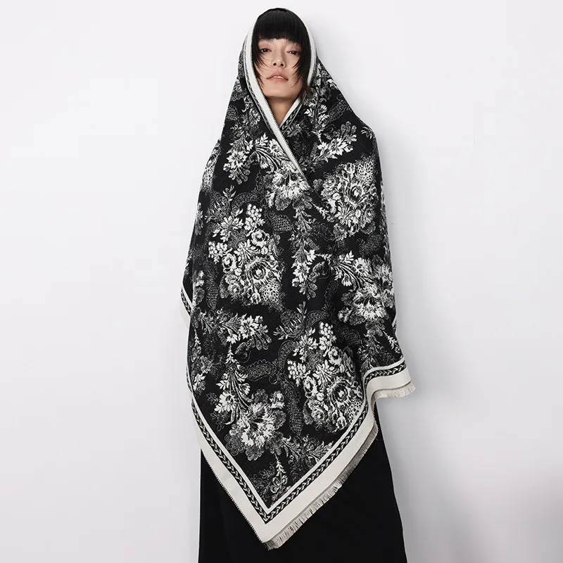 

Autumn and winter new floral fashion acrylic scarf for women, Korean-style thick warm winter neck scarf shawl for cold weather