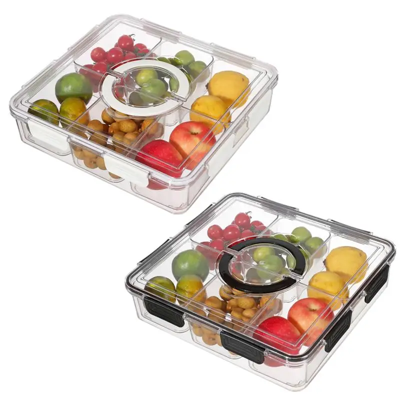 

Divided Serving Tray With Lid Snack Containers With Lid Clear Square Food Storage With 6 Compartment Snacks Tray Portable