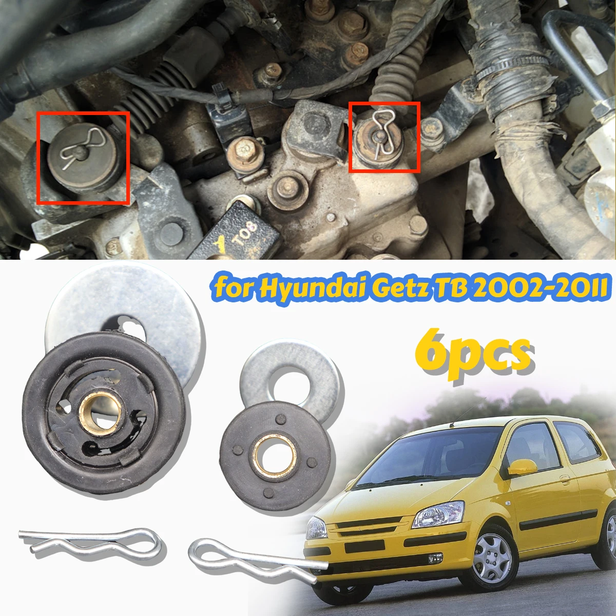 

6pc for Hyundai Getz TB 2002-2011 Shifter Cable Bushing Kit Washer Cotter Pin/Clip Manual Trans End Rod Linkage Set Accessories
