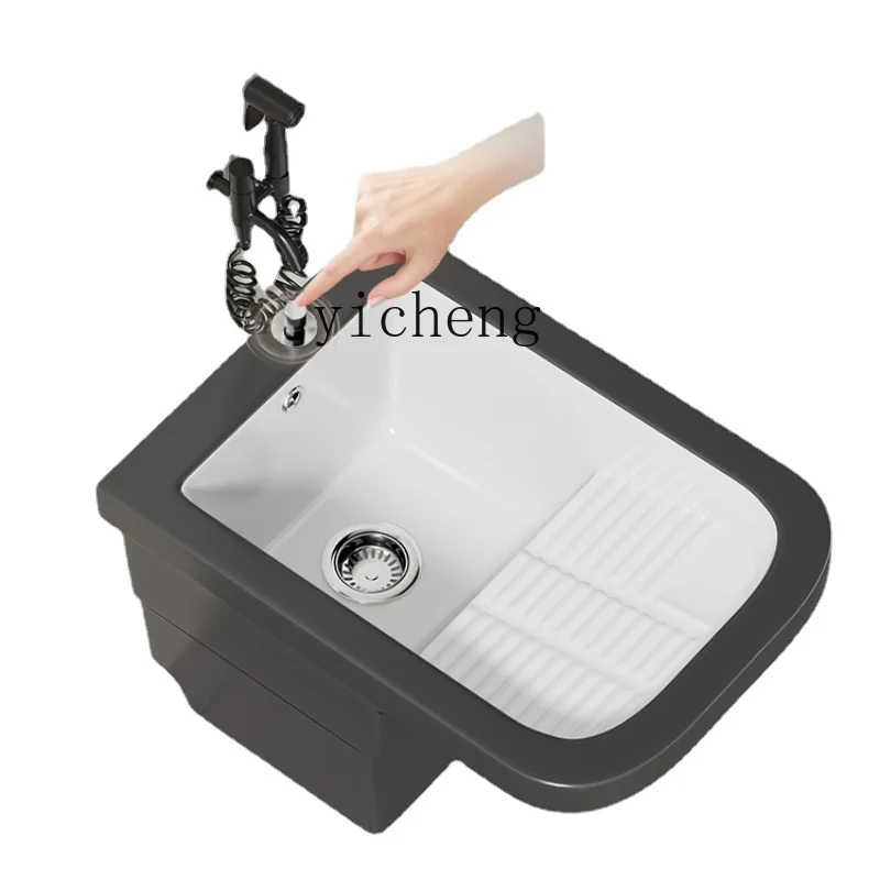 

Zf Laundry Basin Household Ceramic Mop Pool with Washboard Floor Courtyard