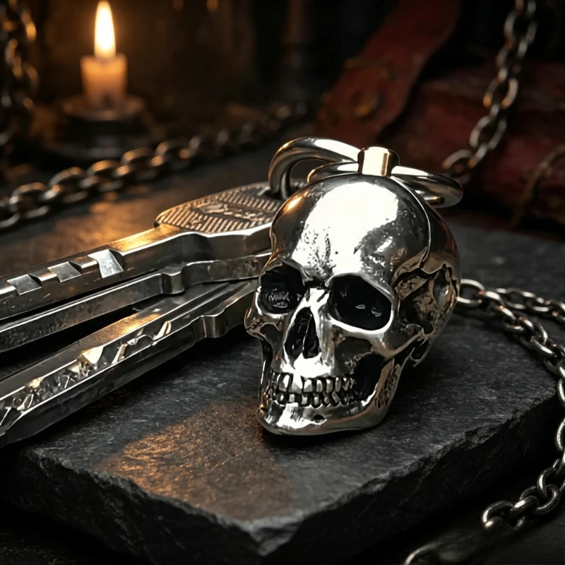 1 Pc Vintage Gothic Skull Keychain for Men, Exquisite Street Style Metal Key Ring, Durable Accessory