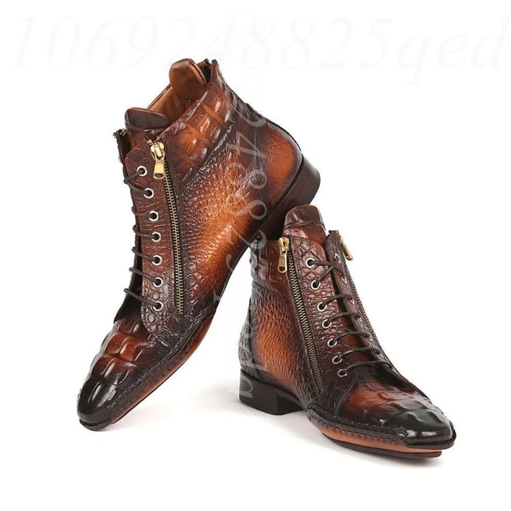 

Men's Lace-Up Derby Shoes, Embossed Surface, Round Toe, Low Heel, Stitching Details, Textured Outsole, Multi-Color Available