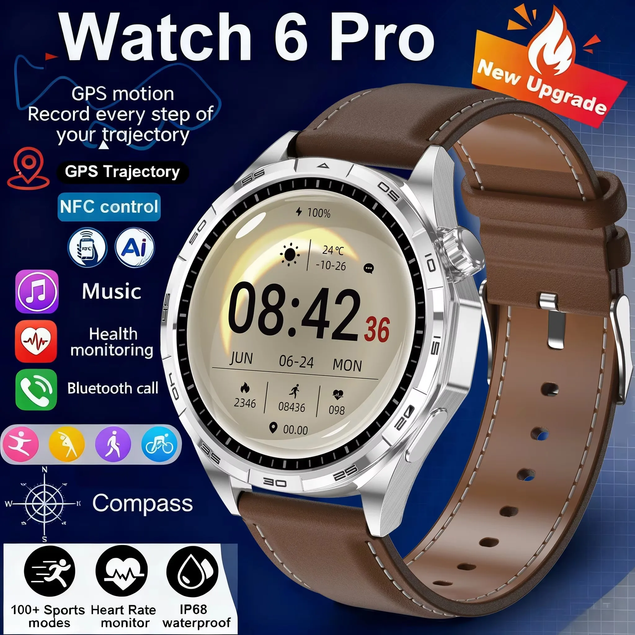 

New Original G T6 Pro New Men Sports Smartwatch 1.50 inche AMOLED HD Screen GPS BT Call Health Monitor For Android IOS Gift