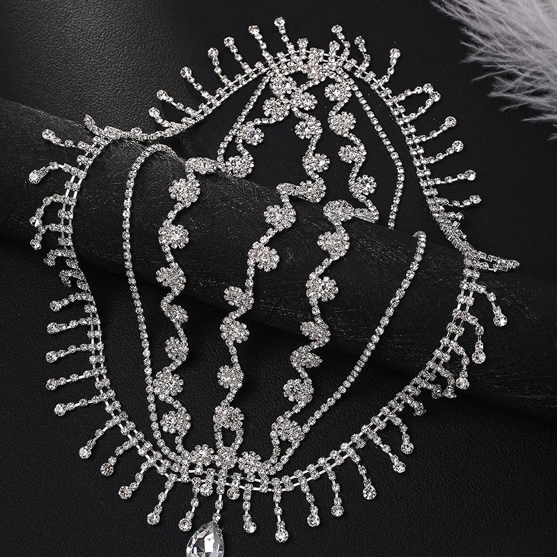 HQ مجوهرات الشعر الفاخرة حجر الراين للنساء شبكة أغطية الرأس تزيين غطاء الرأس الموضة شرابة سلسلة الشعر قلادة إكسسوارات الشعر