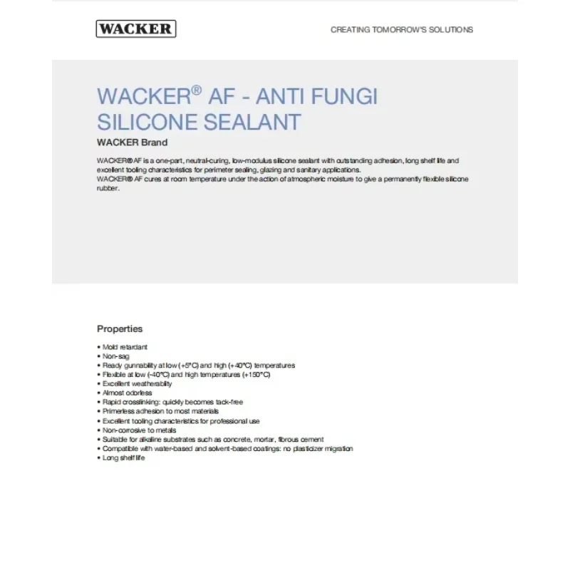 Selante de silicone Wacker AF 300ml Selante para aplicações sanitárias