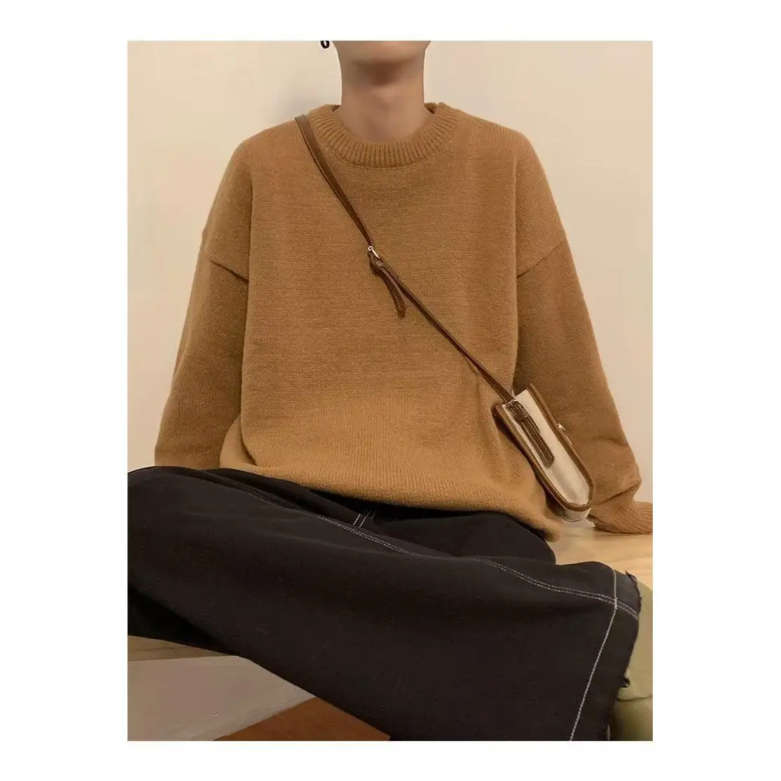 ملابس تريكو رجالية من Laid-ba Sle مستديرة Ne Base irt فضفاضة تناسب الزوجين من ألياف البوليستر الناعمة الشتوية غير الرسمية #5