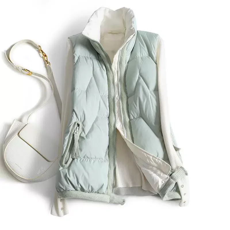 

Осень-зима, женский пуховый жилет большого размера, легкий тонкий белый жилет на утином пуху, пальто, парки, женская теплая короткая майка без рукавов