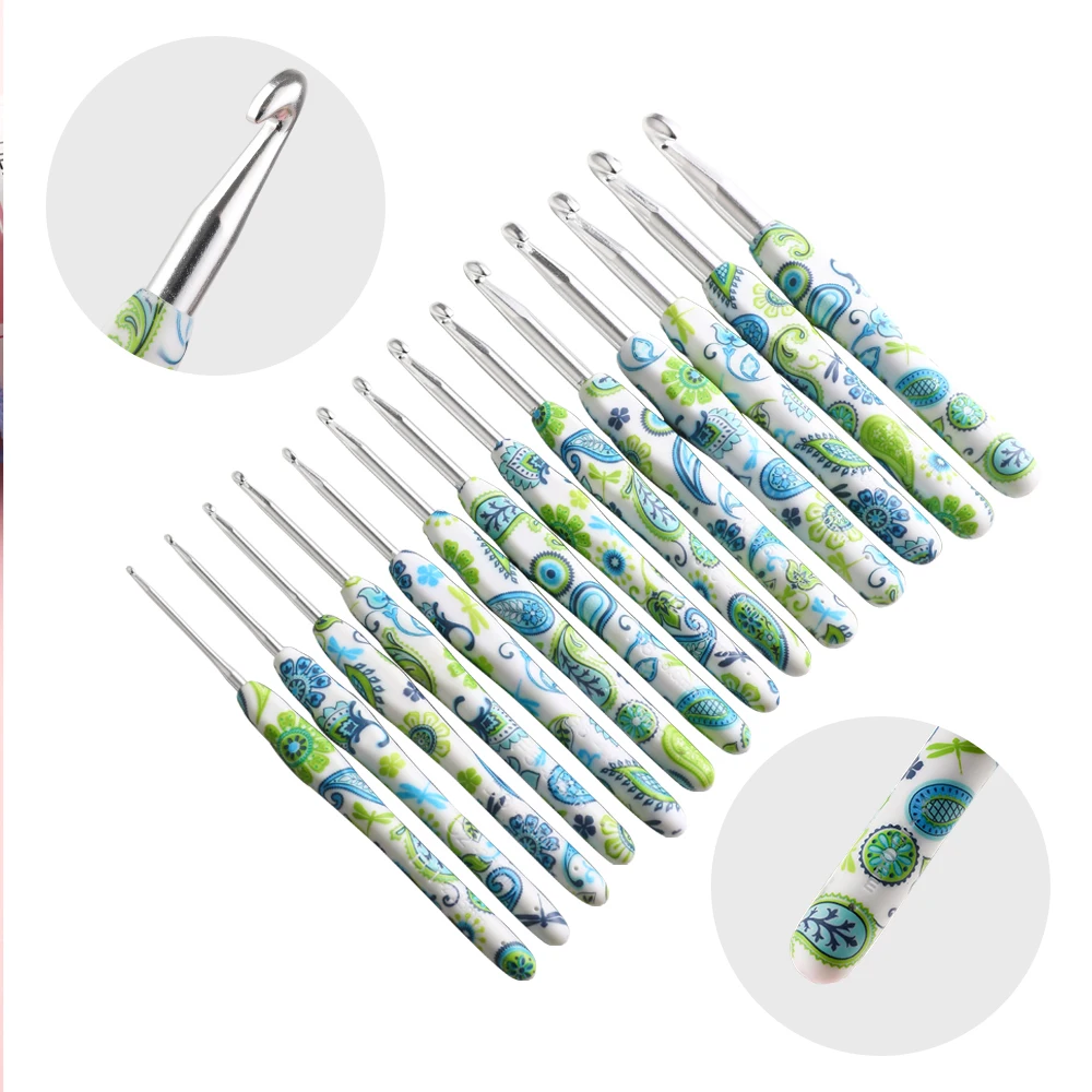 Heißer Aluminium Häkeln Haken Cashew Blume Häkeln Nadeln 2,25-10 MM Ergonomische Grip Stricken Nadeln Nähen Werkzeuge Frauen geschenk – Detail 6