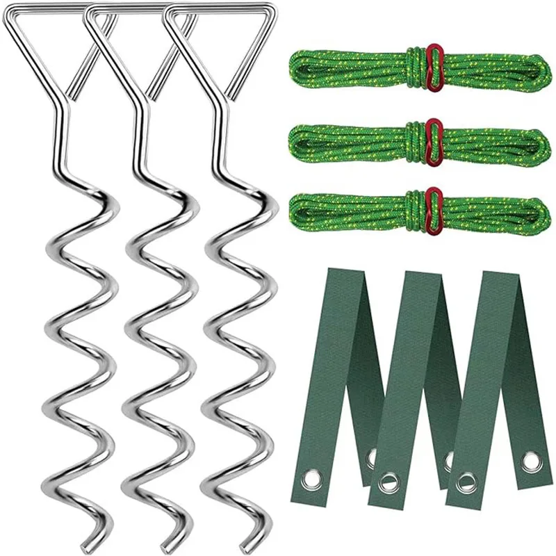 9pcs heavy-duty iron spiral anchor nails, multi-functional outdoor support and fixation sets for tents, trampolines and trees