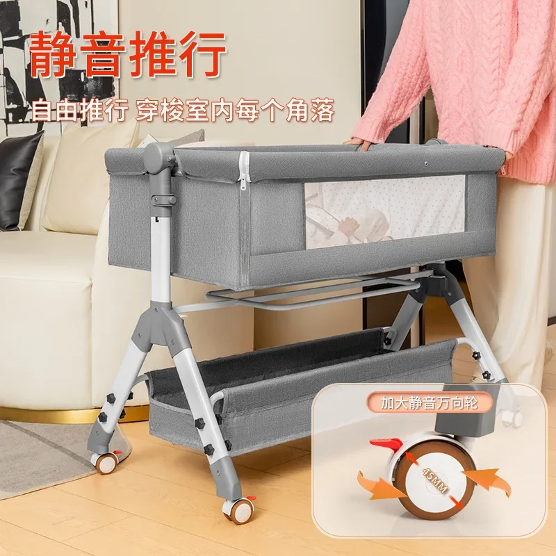 Baby Crib Newborn Bed Large Bed Baby Rocking Bed Bb Children\'s Bed Cradle Bed Multifunctional Movable Foldable