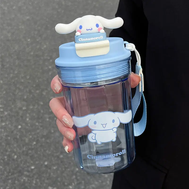 Hot 480ML Sanrio Kawaii Hello Kitty Cinnamoroll Water Bottle Anime Cartoon Kuromi My Melody Plastic Juice Cup Kids Birthday Gift