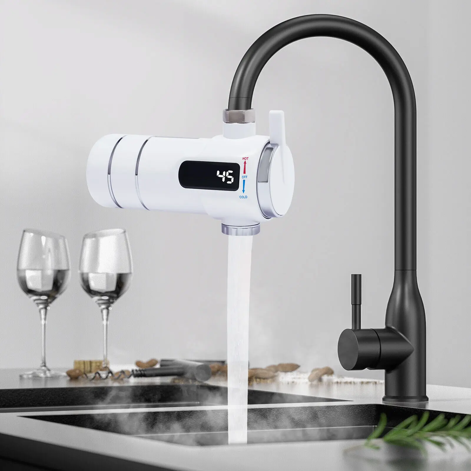 3000 W kleiner sofortiger Warmwasserbereiter mit LED-Temperaturanzeige, sofortiger Wasserkessel, intelligente Heizung