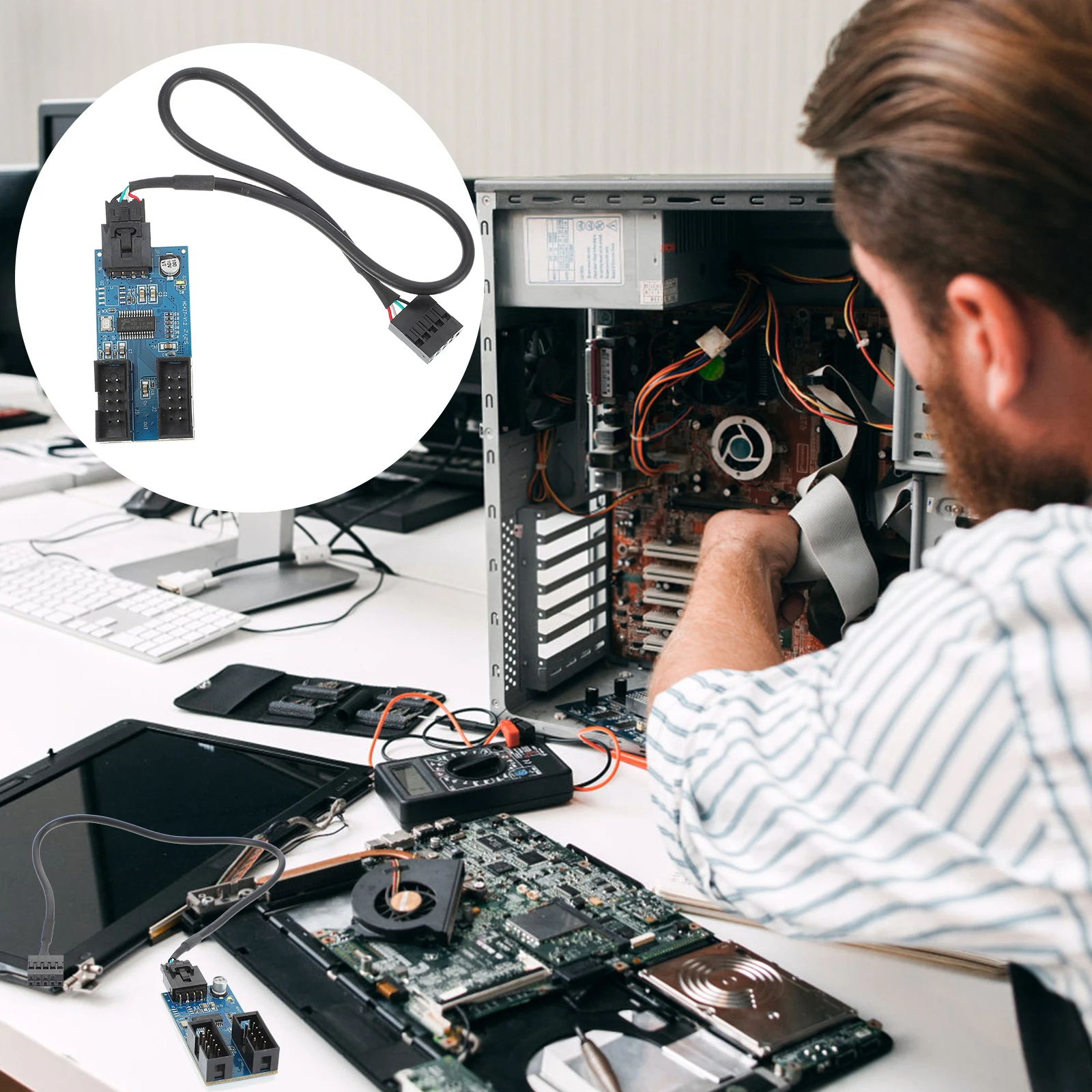 

Usb2.0 9-Pin 1 to 2 Header Extension Splitter Adapter Stable Performance Fine Craftsmanship 9Pin USB Header Adapter