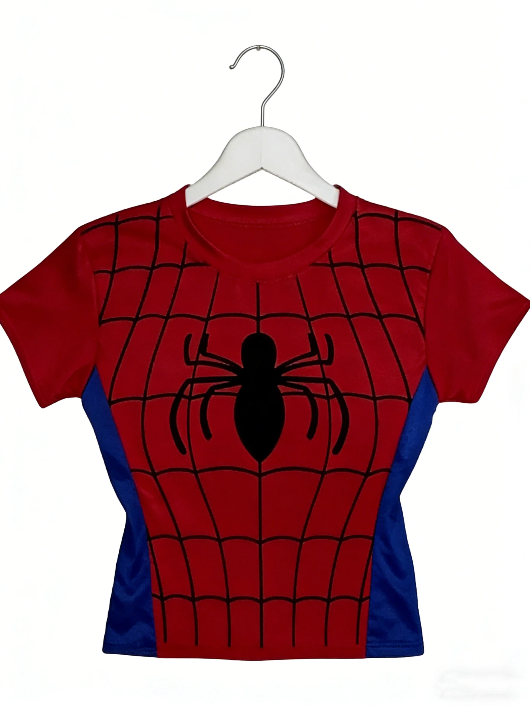 Sexy homem aranha colheita topo camiseta cabido super-herói gráfico camiseta elegante curto camisa fina para mulheres meninas
