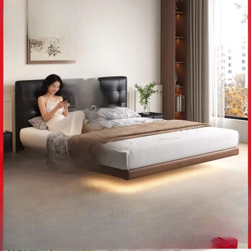 

Suspended bed, Nordic modern simplicity, master bedroom leather bed