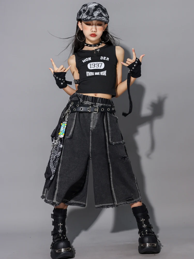 2025 kinder Modern Dance Kleidung Mädchen Hip Hop Leistung Kostüm Jazz Dance Crop Tops Baggy Hosen Straße Kleidung BL16751