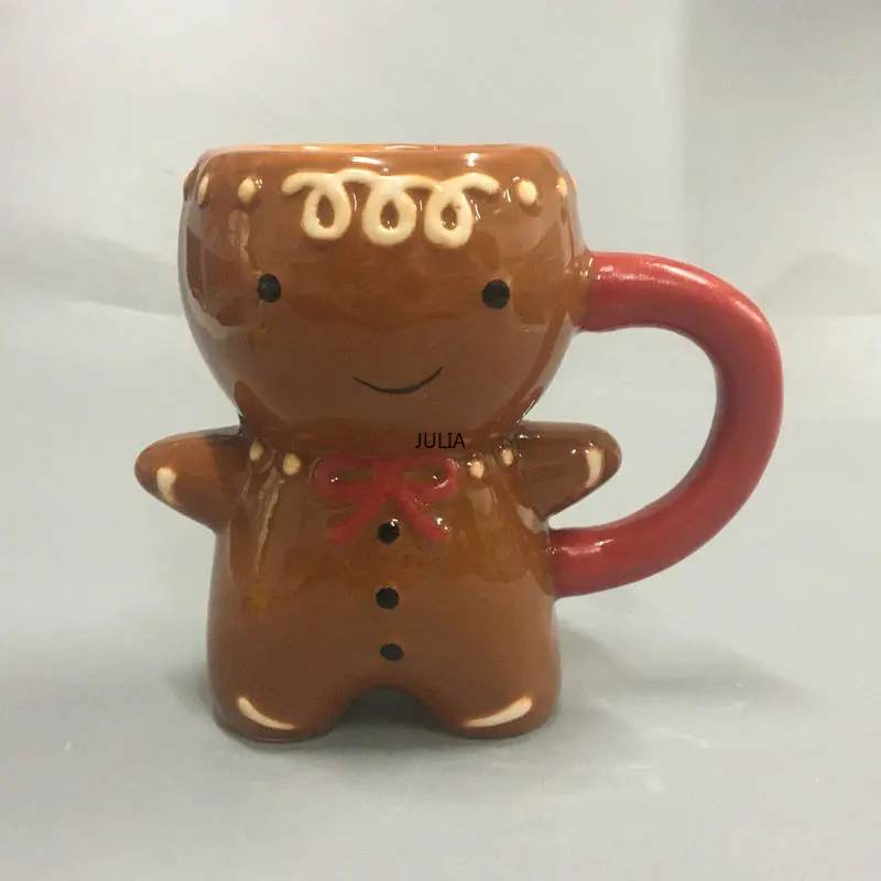 300ml Gingerbread Man Mug Cartoon Cute Kawaii Christmas Mug 3D Gingerbread Man Ceramic Cup Milk Coffee Water Cup Mug Gift