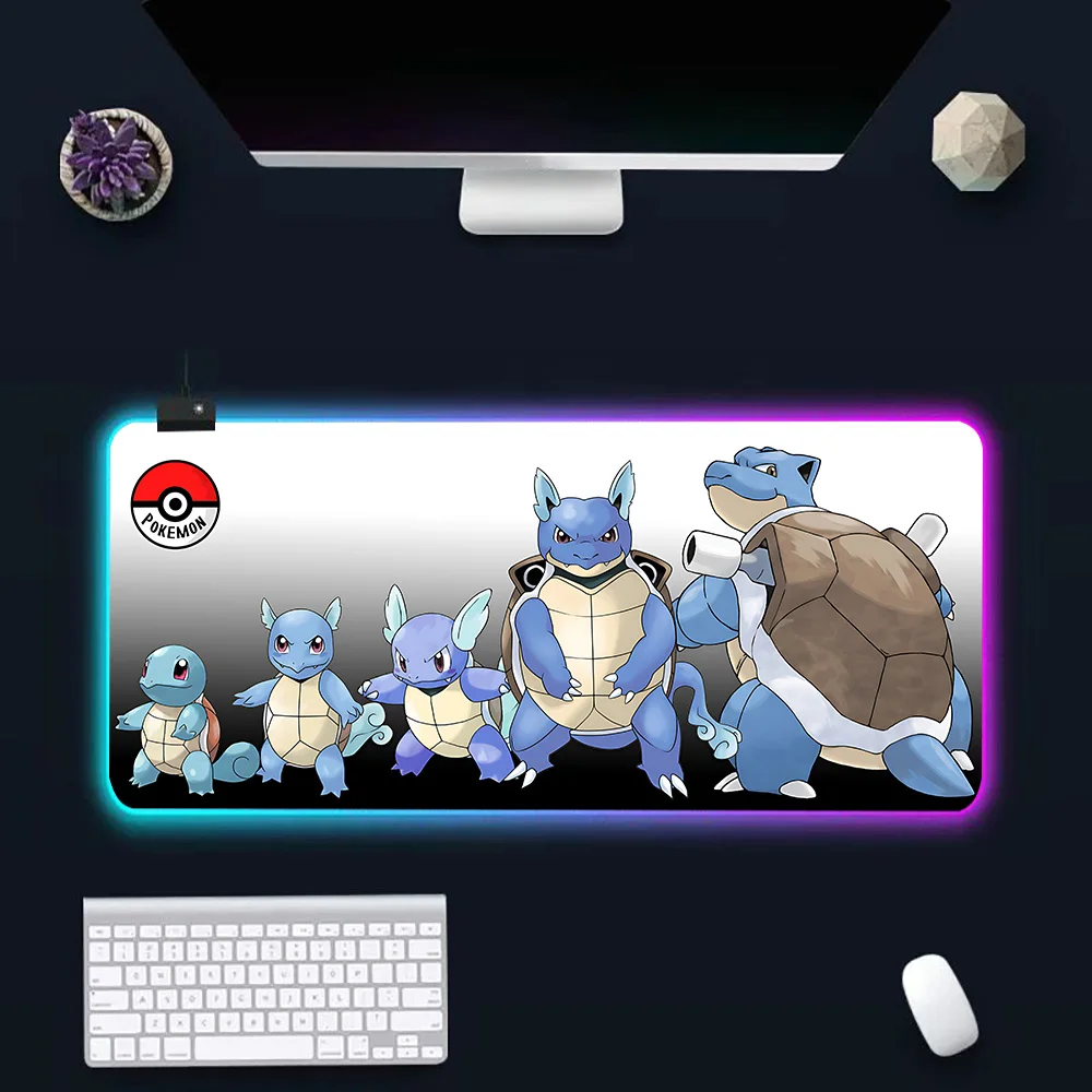 B-Blue Squirtles RGB Pc Gamer Keyboard Mouse Pad Mousepad LED Glowing Mouse Mats Rubber Gaming Computer Mausepad