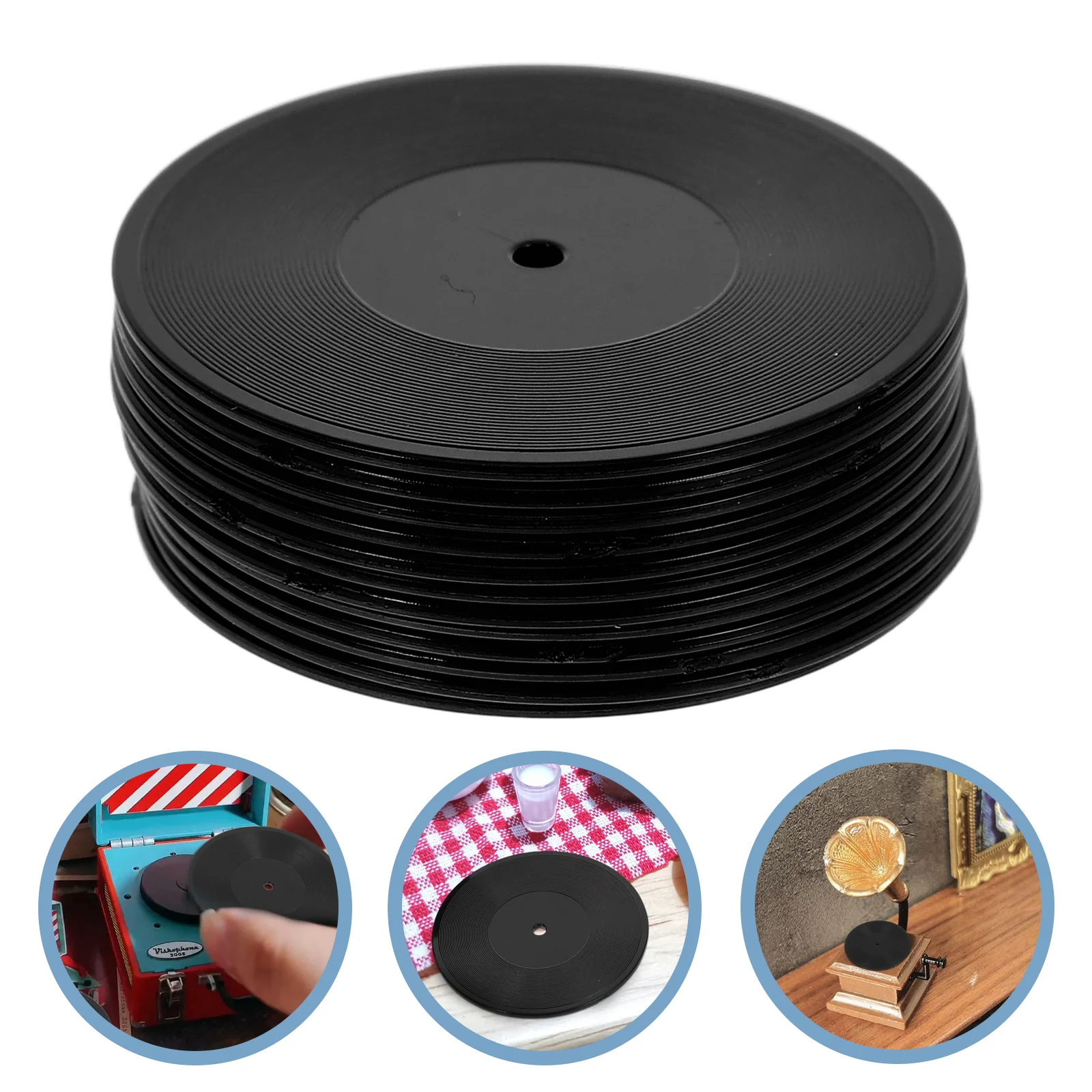 12 Pcs Fake Records for Home Dollhouse Miniature Vinyl Model Decorations Dolls Black Plastic Desk