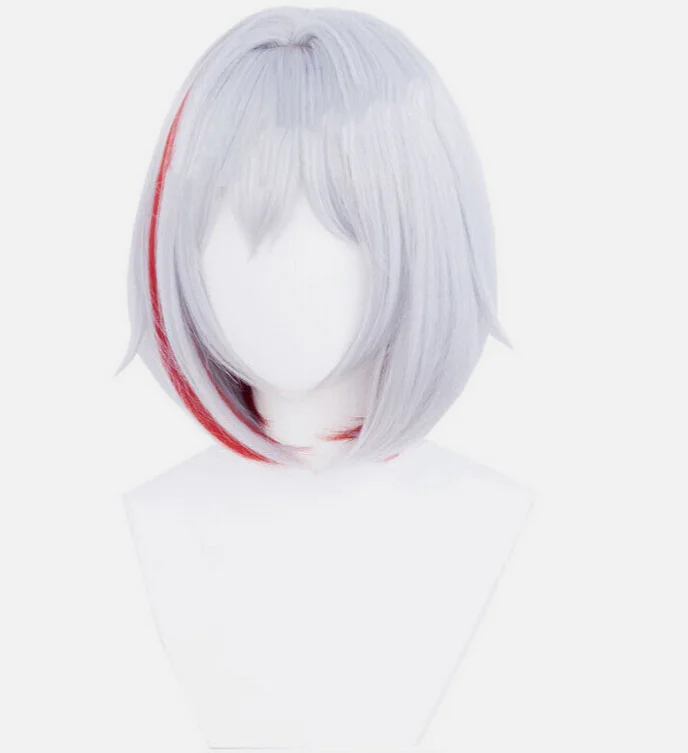 Honkai: Star Rail Topaz Cosplay Wigs 35cm Short Grey Mixed Red Synthetic Hair