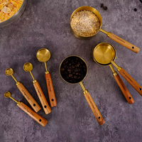 8 pieces walnut wooden handle stainless steel titanium gold plated measuring cup and spoon set Teaspoon measuring tools