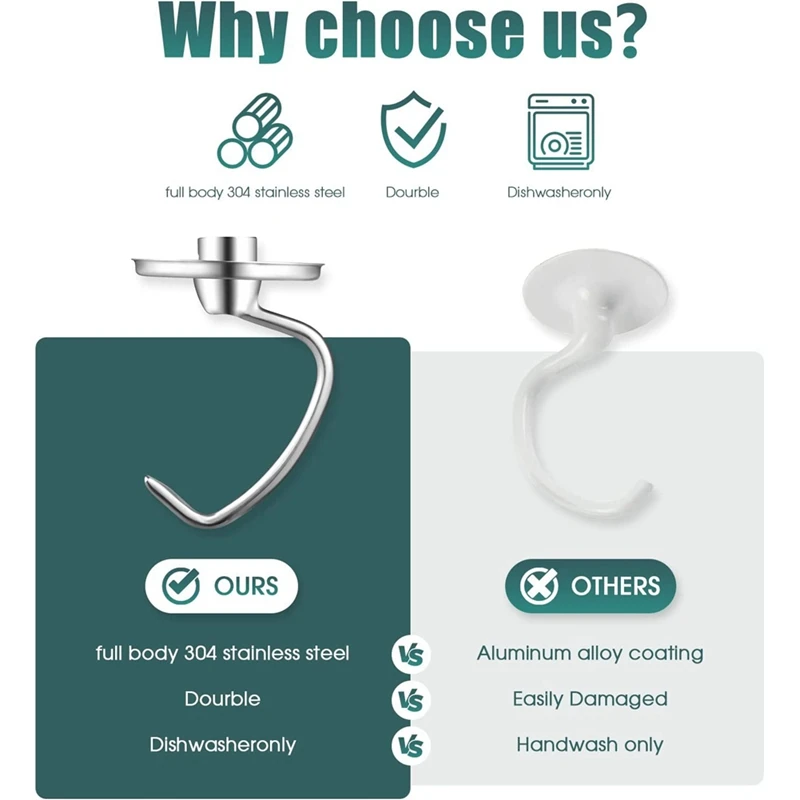 Stainless Steel Dough Hook K45DH Dough Hook Blender Dough Hook For Kitchenaid 4.5-5Q Ttilt-Head Mixer Parts Accessorie