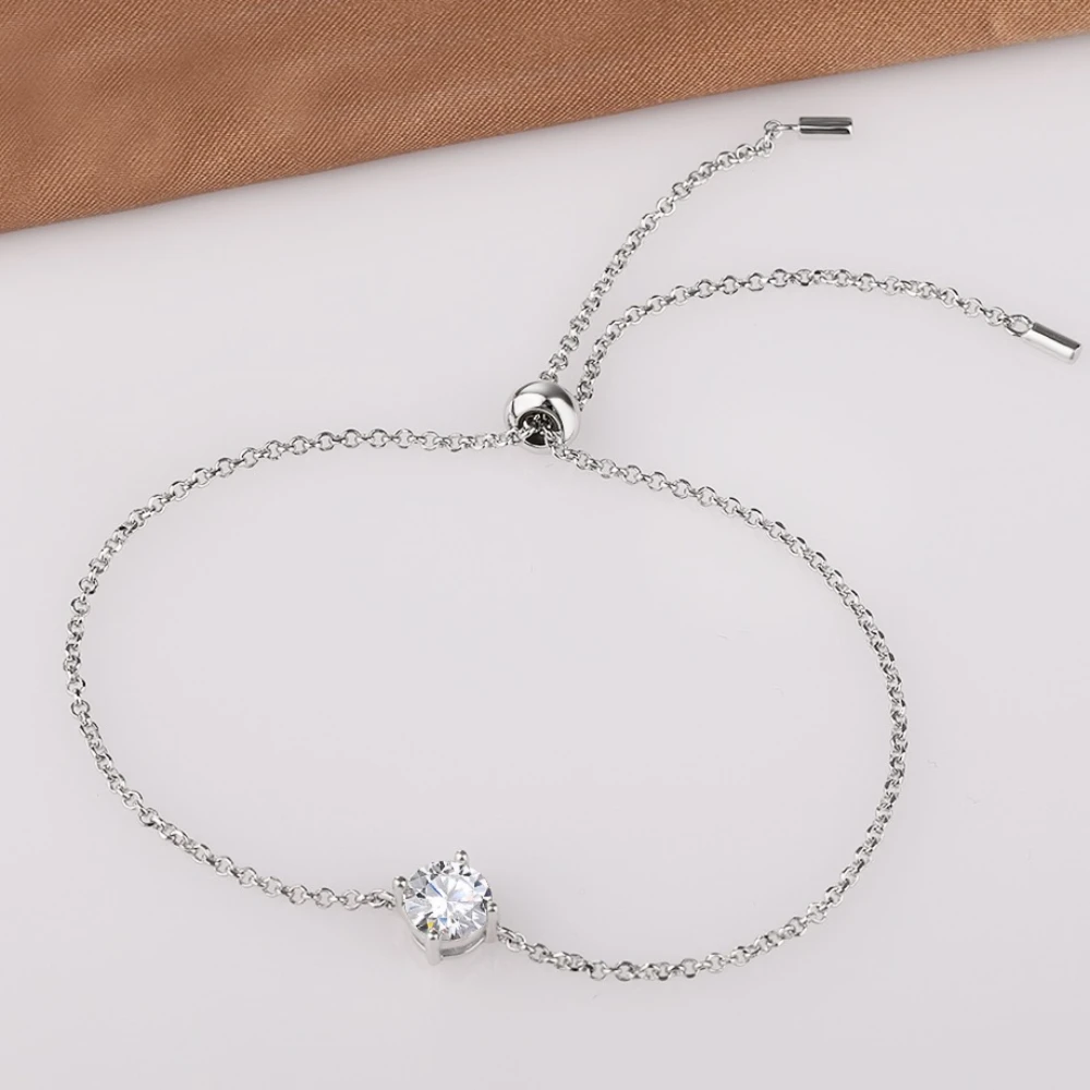 Certified 1CT Moissanite Solitaire Bracelets for Women Real Silver S925 Classic Lab Diamond Adjustable Wrist Chain Jewelry