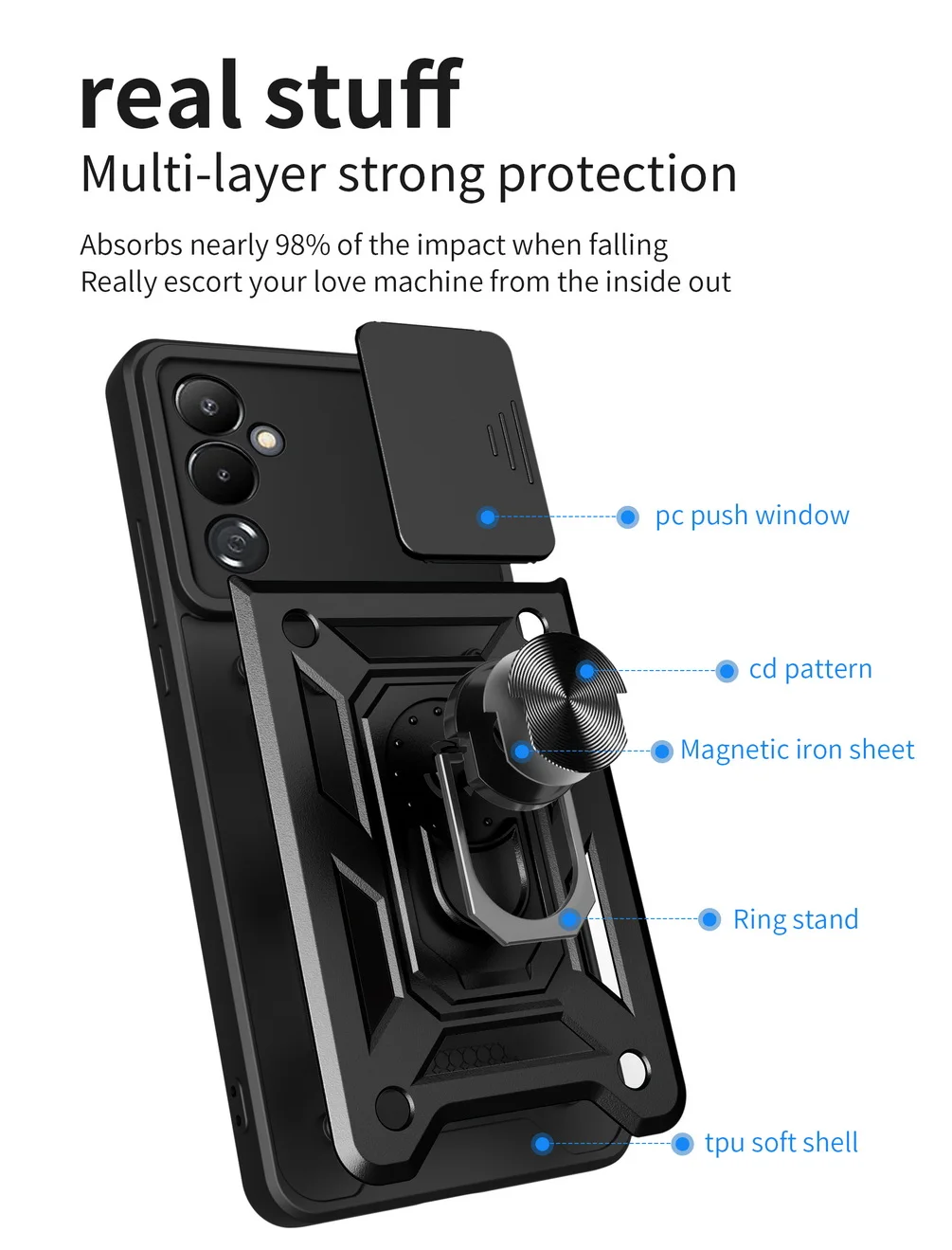 Camera protect case for Tecno Pova 4 Pro POVA 3 POVA NEO 2 Armor Hybrid Ring Back Cover