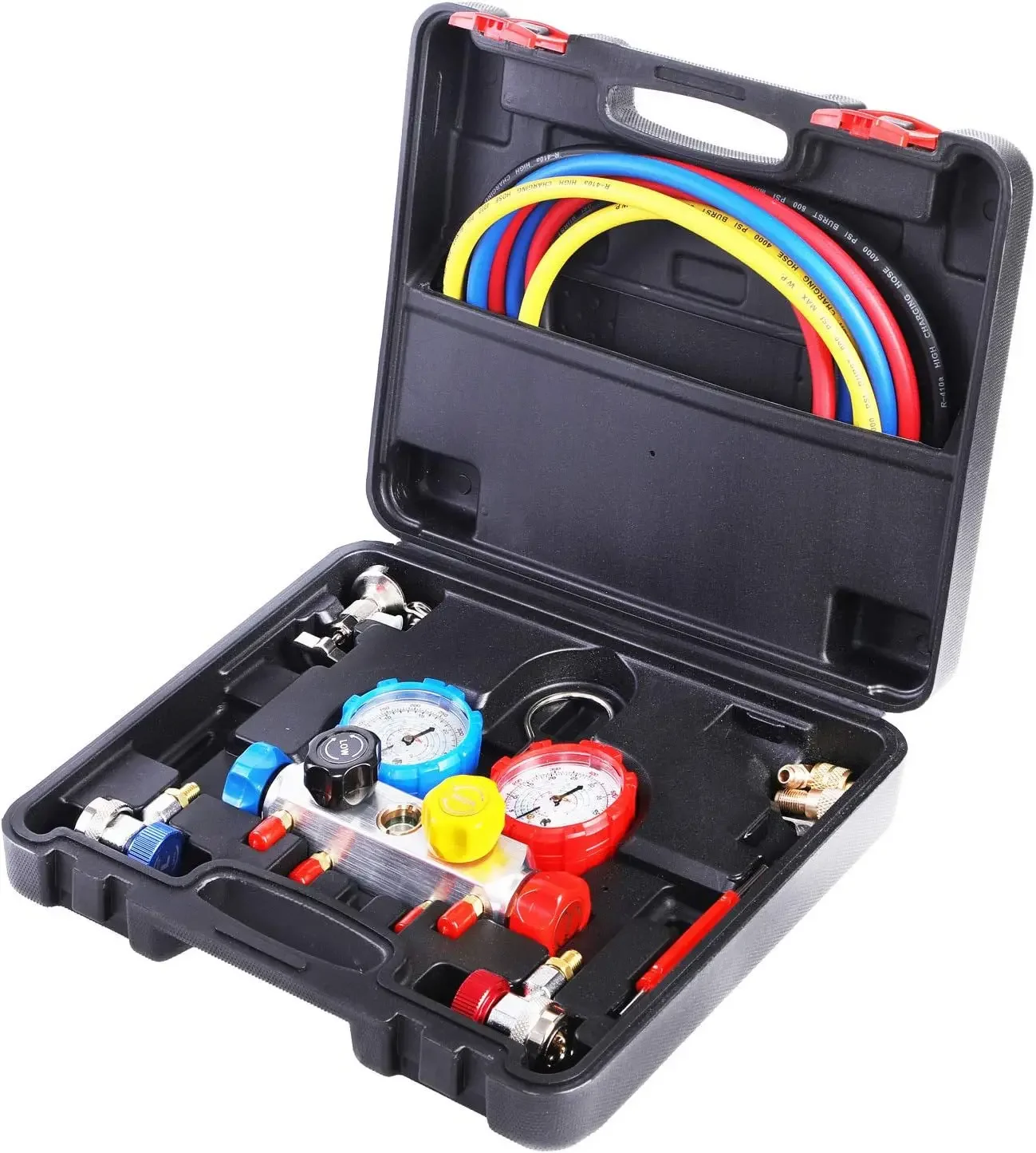 Conjuntos de instrumentos coletores AC de 4 canais para refrigerantes R134A, R22, R12, e R410A, com mangueiras de 5 pés, instrumentos destacáveis