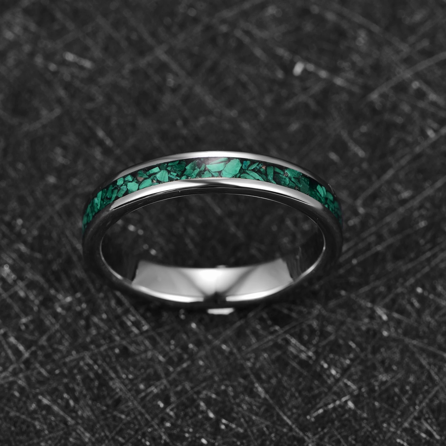 NUNCAD 4mm Steel Color Inlaid Green Malachite Tungsten Carbide Ring Men\'s Fashion Wedding Jewelry Best Gift Good Quality